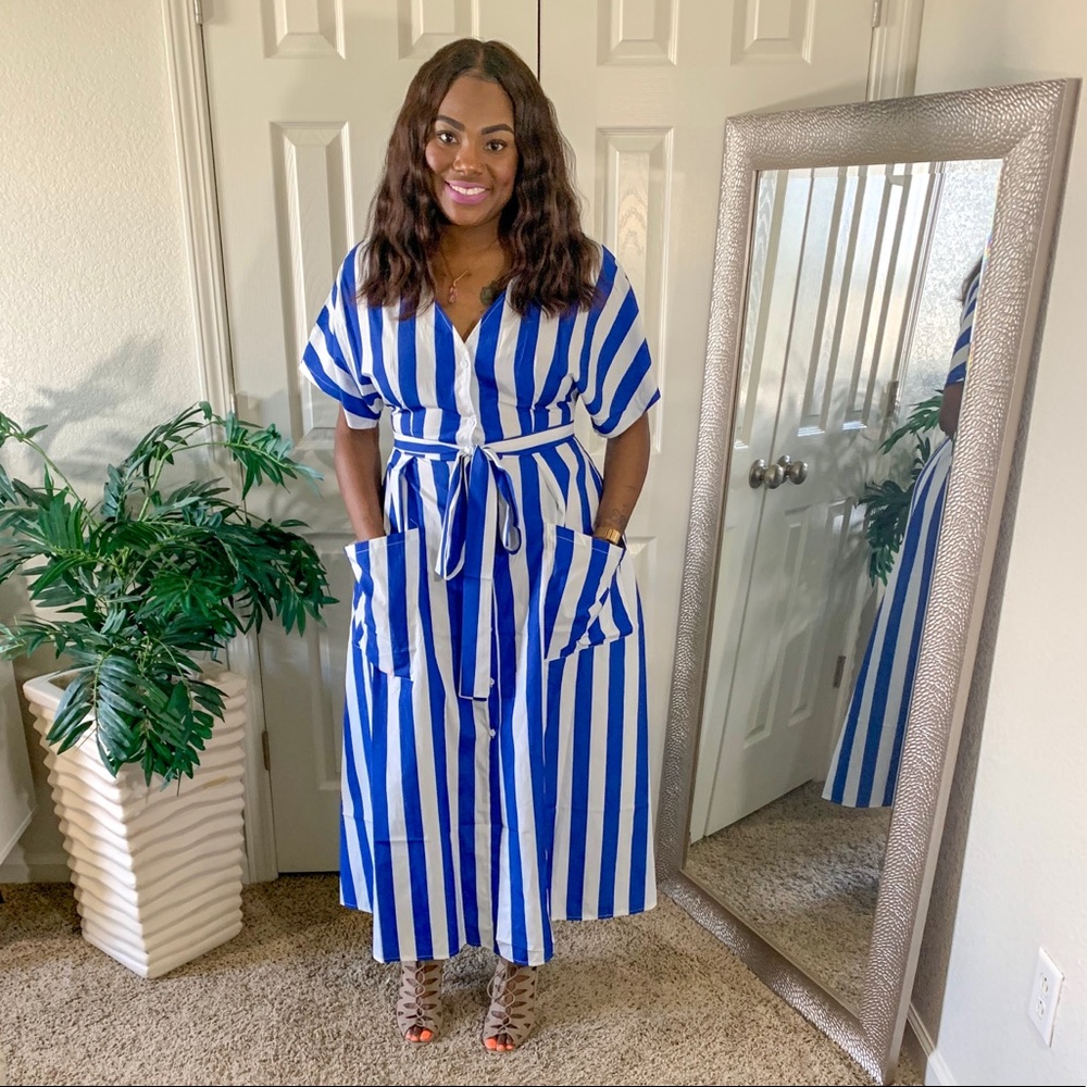 Blue and White Striped Dress